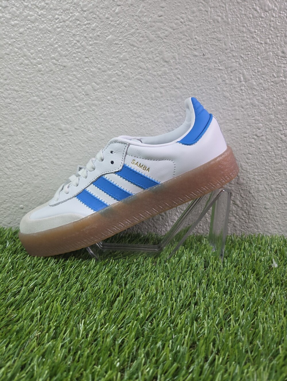 Adidas Samba  J White Bright Blue Gum JQ1236 GS Size 5.5/Women's Size 7